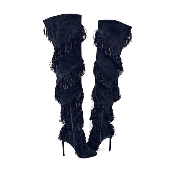 NEW Christian Louboutin Bolcheva 120 Fringe Over The Knee Pointed Toe Boots 38.5 - Picture 3 of 8